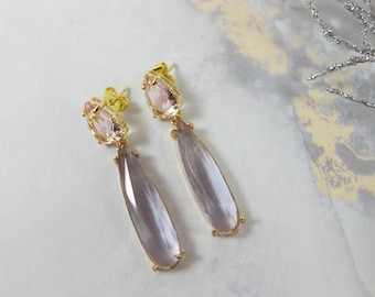 Pink and Purple Crystal Drop Earrings, July Birthstone, Wedding Jewelry