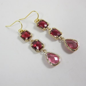 Pink Teardrop und Rubin Pink Statement Ohrringe, Rosa Teardrop Ohrringe, Rubin Kristall Ohrhänger, Hochzeitsschmuck |9