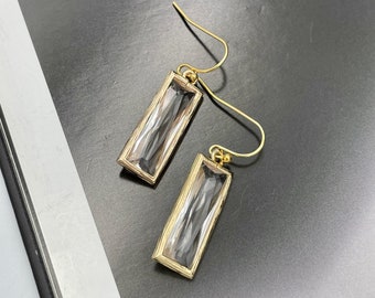 Boucles d'oreilles délicates en cristal transparent, Boucles d'oreilles blanc transparent, Boucles d'oreilles rectangle en cristal, Boucles d'oreilles géométriques, Boucles d'oreilles de mariage |1