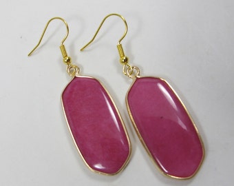 Statement Fuchsia Pink Earrings, Hot Pink Jade Earrings, Chunky Pink Magenta Earrings, Gemstone Earrings, Geometric Pink Earrings, Gift |KS