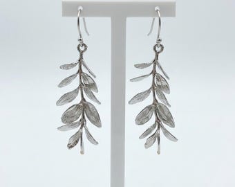 Leaf Branch Earrings: Floral Silver Drops (Lightweight, 2 inch)
