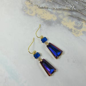Statement Iridescent Blue Crystal Earrings, Deep Blue Drop Earrings, Blue Dangle Earrings, Blue Wedding Jewelry, special occasion jewelry|12