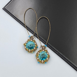 Aqua Blue Crystal Earrings, Long Beaded Blue Earrings, Topaz Dangle Earrings, Bohemian Jewelry, Bridal Earrings, Blue Cooper Earrings |B2