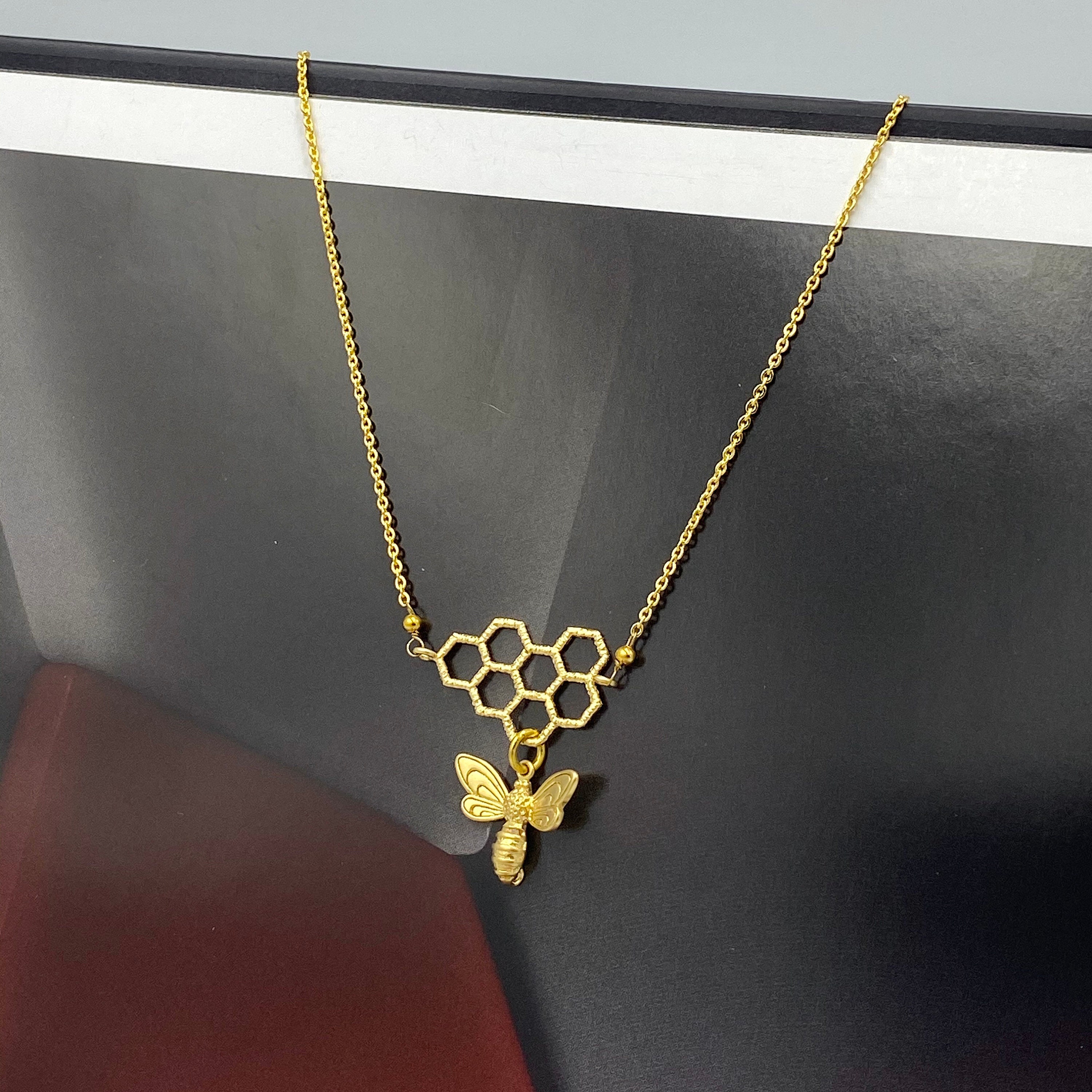 Gold Bee Necklace Gold Charm Necklace Honey Bee Jewelry Bee Etsy