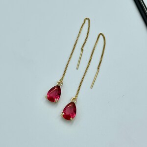 Cerise Pink Thread Teardrop Earrings, Pink Crystal Earrings, Statement Earrings, Long Ruby Earrings, Fuchsia Red Thread Earrings |5