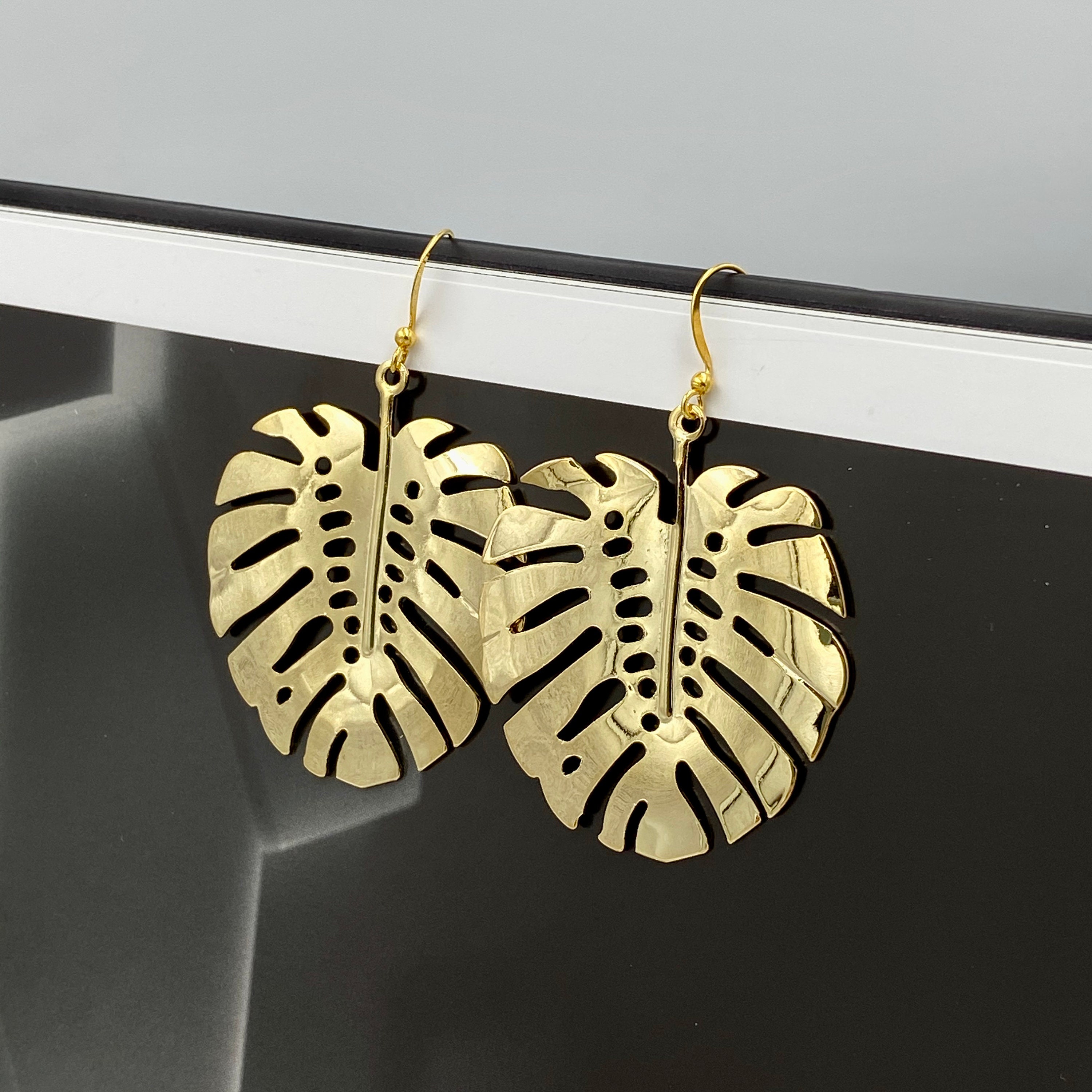 Monstera earrings gold Clearance