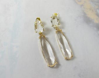 Clear Crystal Dangle stud Earrings, Chunky Statement Cocktail Jewelry