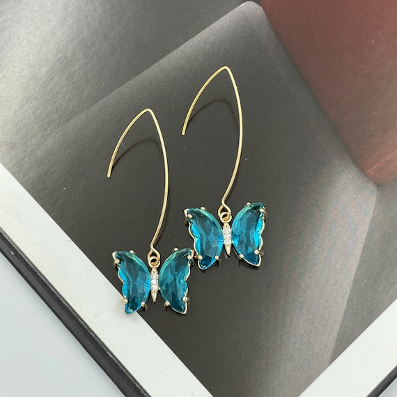 Aquamarine butterfly earrings discount