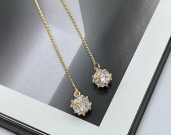 Dainty Minimalist Crystal Thread Earrings, Sophisticated Bridal Jewelry, Modern Geometric Wedding Accessories, Handmade Gift |5