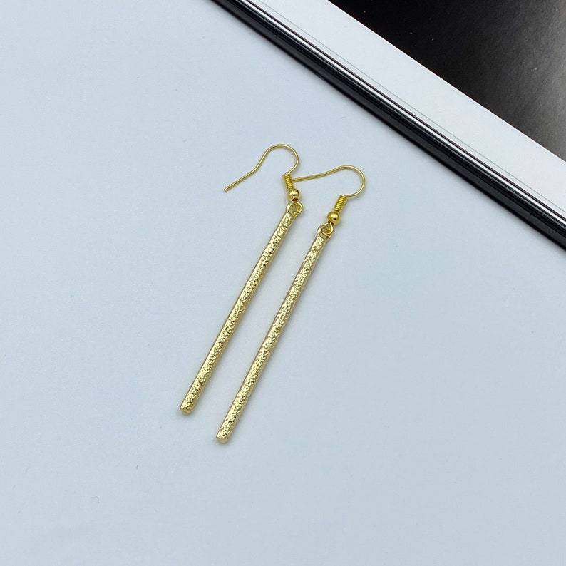 Gold Bar Earrings Bar Earrings Textured Bar Earrings Stick Earrings Minimalist Bar Earrings Gold Sticks Earrings Geometric Earrings