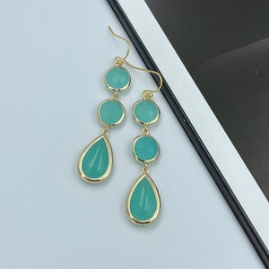 Mint Green Statement Earrings, Mint Green Teardrop Long Earrings, Glass Dangle Earrings, Green Wedding Earrings, Mint Green Earrings |6