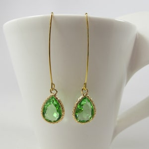 Gold Green Crystal Earrings, Peridot Green Earrings, Green Drop Earrings, Bridesmaid Gift, Green Teardrop Earrings, Statement Earrings |8