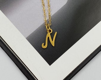 Dainty Initial Gold Necklace, Personalized Charm Necklace, Letter N Necklace, Personalized Gold Necklace, Delicate Minimalist Necklace |11