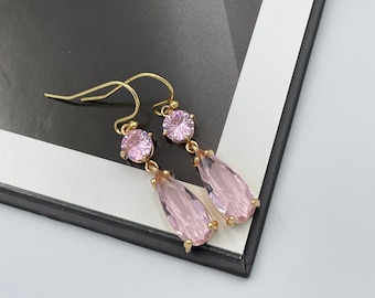 Soft Pink Statement Earrings, Pink Teardrop Earrings, Statement Pink Dangle Earrings, Soft Pink Crystal Earrings, Pink Wedding Jewelry |2