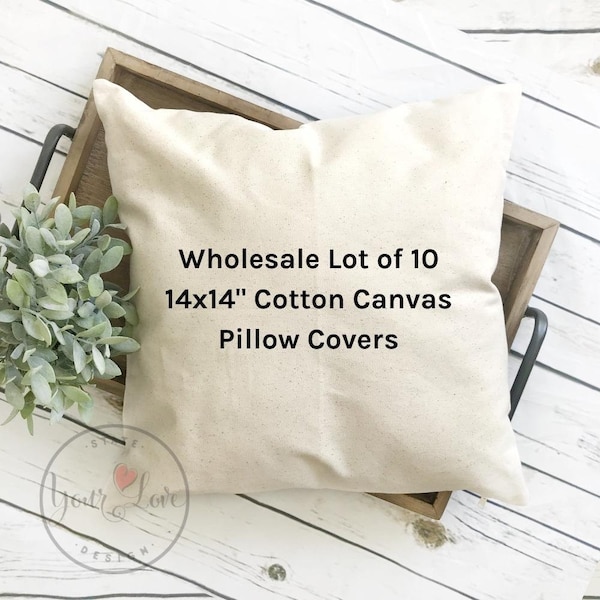 10 14x14 - 10oz WHITE or NATURAL Cotton Canvas Pillow Cover Blanks - Wholesale Lot of 10 - Perfect For Stencils, Painting, Embroidery, HTV