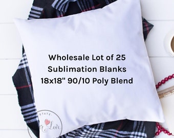 Lot de 25 ébauches d'oreiller 18 x 18 | Housses de coussin en toile de coton mélangé BLANCHE ou NATUREL | Sub-colorant pour broderie, HTV | Lavable + infroissable