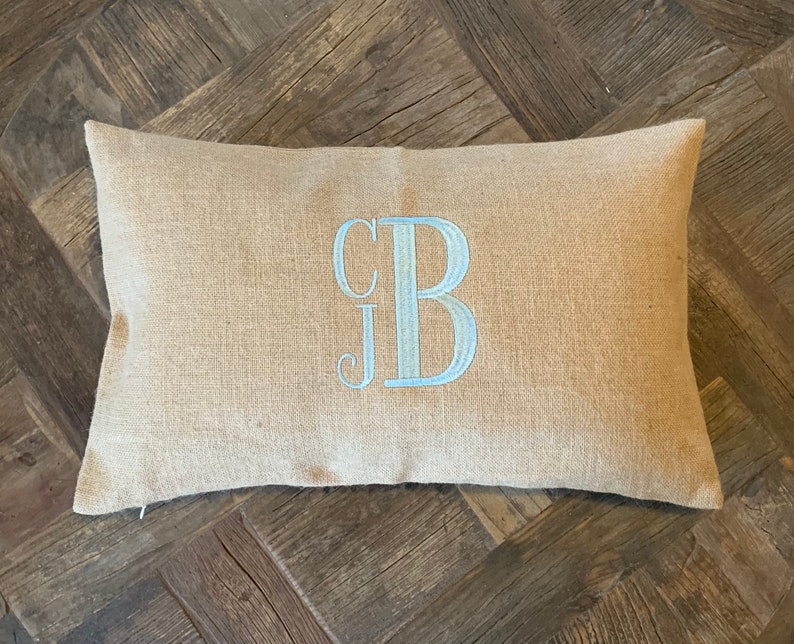Monogrammed Burlap Pillow Personalized Couples Monogrammed Etsy