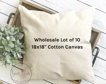 10 ébauches de taie d'oreiller en toile de coton, naturelles, grises ou blanches, 10 oz, 18 x 18 pouces, lot de 10, parfaits pour les pochoirs, la peinture, la broderie et la télévision