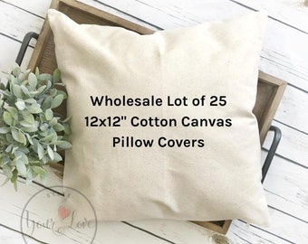 25 12x12 - 10oz WHITE or NATURAL Cotton Canvas Pillow Cover Blanks - Wholesale Lot of 25 - Perfect For Stencils, Painting, Embroidery, HTV