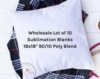Lot de 10 ébauches d'oreiller 18 x 18 | Housses de coussin en toile de coton mélangé BLANCHE ou NATUREL | Sub-colorant pour broderie, HTV | Lavable + infroissable