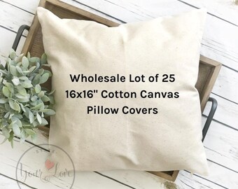 Lote de 25 fundas de almohada de lona de algodón natural, gris o blanco de 16 x 16 (10 oz) - Ideales para estarcido, pintura, bordado y HTV.