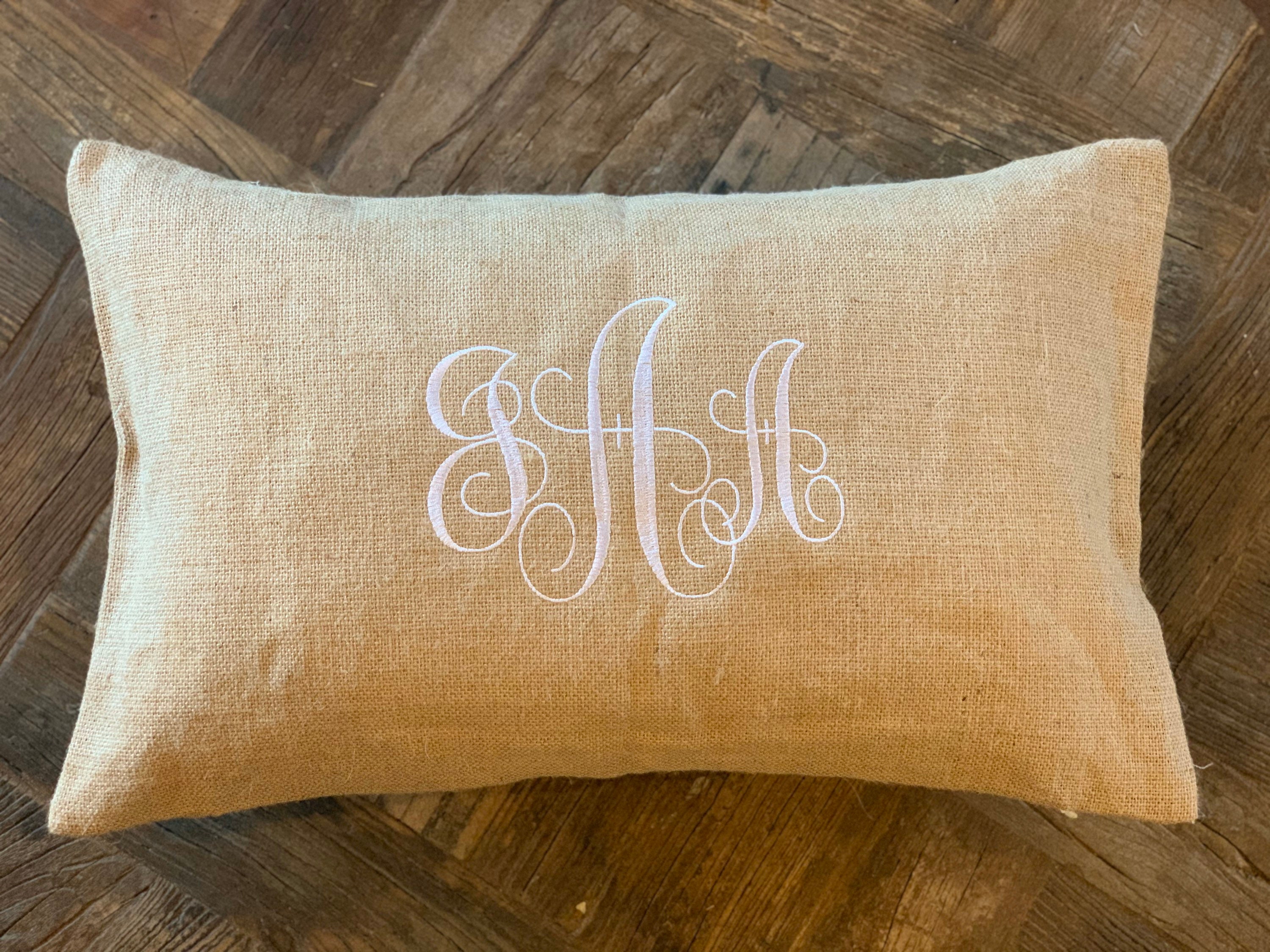 Monogrammed Burlap Pillow Personalized Couples Monogrammed Etsy