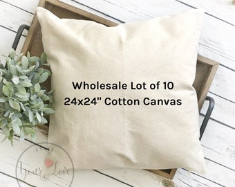 10 24x24 - 10oz NATURAL or WHITE Cotton Canvas Pillow Cover Blanks - Wholesale Lot of 10 - Perfect For Stencils, Painting, Embroidery, Htv