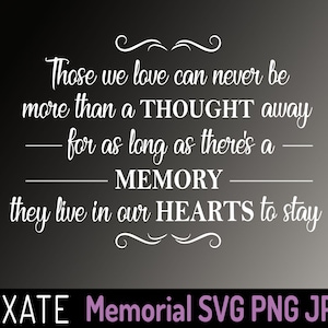 Those We Love Can Never Be More Than A Thought Away, Memorial Saying Quote, Memorial SVG PNG JPG Clip Art, In Loving Memory
