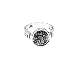Greek Phaistos Disc Ring with Greek Key Band in  .925 Sterling Silver, Greek Jewelry, Greek Ring, Phaistos Disc, Greek Key, Meander
