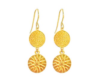 Greek Phaistos Disc with Vergina Sun Earrings, Greek Earrings, Greek Jewelry,  Phaistos Disc, Vergina Sun, Ancient Greek Jewelry
