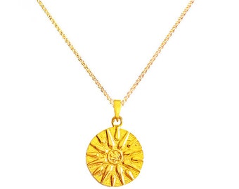 Greek Vergina Sun Pendant Two-Sided in 24K Gold Vermeil, Vergina Sun, Greek Jewelry, Greek Necklace, Greek Pendant, Symbolic Pendant