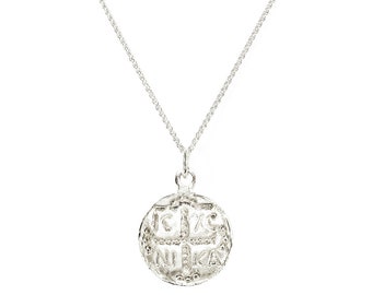 Greek Byzantine Coin Pendant 'Constantine’ Sterling Silver on Matching Chain, Byzantine Coin, Ancient Greek Coin, Ancient Greek Cross