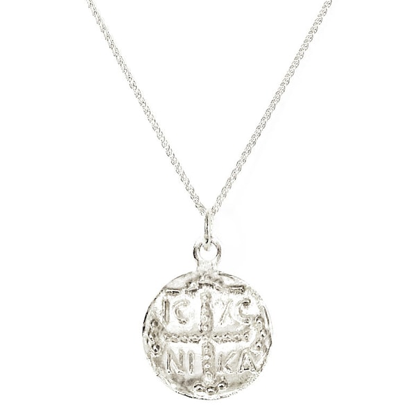 Greek Byzantine Coin Pendant 'Constantine’ Sterling Silver on Matching Chain, Byzantine Coin, Ancient Greek Coin, Ancient Greek Cross