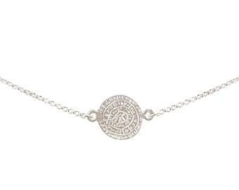 Phaistos Disc Pendant Choker in Sterling Silver or Gold Vermeil, Phaistos Disc, Phaistos Disk, Greek Necklace, Greek Jewelry, Ethnic Jewelry