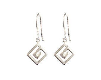 Greek Key Earrings Meander in .925 Sterling Silver, Greek Earrings, Greek Jewelry, Greek Key, Meander, Ethnic Earrings, Ethnic Jewelry
