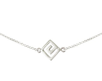 Greek Key Pendant Choker Meander in .925 Sterling Silver, Greek Key, Greek Key Necklace, Greek Necklace, Greek Jewelry, Ethnic Jewelry