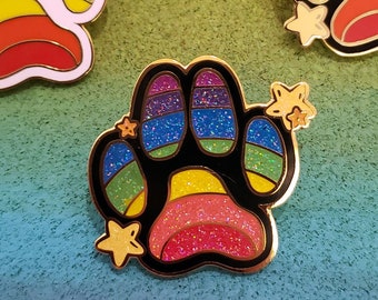 Paw - Sitive LGBTQ Sparkle Paw Shaped Enamel Lapel Pin Brooch Gay Trans Pansexual Rainbow Transexual Bisexual Gender Genderfluid ace pride