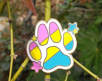 Paw - Sitive Pansexual LGBTQ Sparkle Paw Shaped Enamel Lapel Pin Brooch Gay Trans Rainbow Transexual Bisexual Bi Gender Genderfluid pride