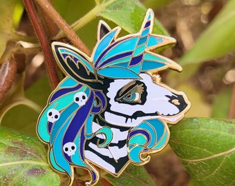 Spooky Nightmare Unicorn Enamel Lapel Pin Moon Dark Horse Star skulls inverted zebra