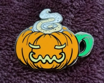 Pumpkin Spice Latte Jack o Lantern Enamel Lapel Pin Button