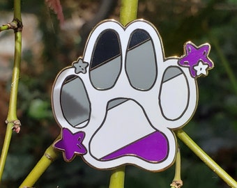 Paw - Sitive Asexual LGBTQ Sparkle Paw Shaped Enamel Lapel Pin Brooch Gay Trans Pansexual Rainbow Transexual Bisexual Bi Gender pride Demi