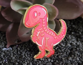 Rexi - Tyrannosaurus Rex Enamel Pin Skeleton candy themed lapel pin blue skull gold metal screen print kawaii small GUMMI