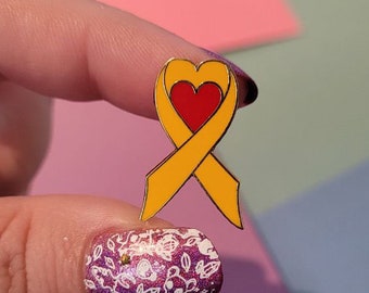 Heart Shaped Awareness Ribbon Enamel Pin - Yellow - Endometriosis, Suicide Prevention, Bone cancer, Missing children, Liver Disease