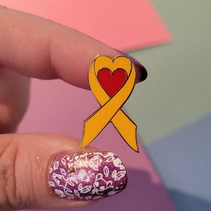 Heart Shaped Awareness Ribbon Enamel Pin - Yellow - Endometriosis, Suicide Prevention, Bone cancer, Missing children, Liver Disease