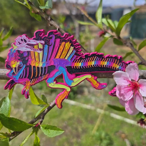 Pin gigante de Spino que desaparece: pin esmaltado de Spinosaurus Aegyptiacus. Regalo de dinosaurio que desaparece para coleccionistas de pins Utah Raptor