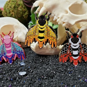 Bee Enamel Pin - Disappear Pink Bee Gold Bee Black antique Blood Honey Blue Bees