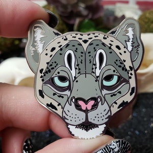 Snow Leopard Pin Set - Silver Metal Screen Print Bones Skull Big Cat Jaguar