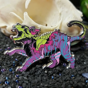 Purple Undead Tiger Enamel Pin Set - Antique Glow Orange Purple Blue Skeleton Skull Beast Fire Flames