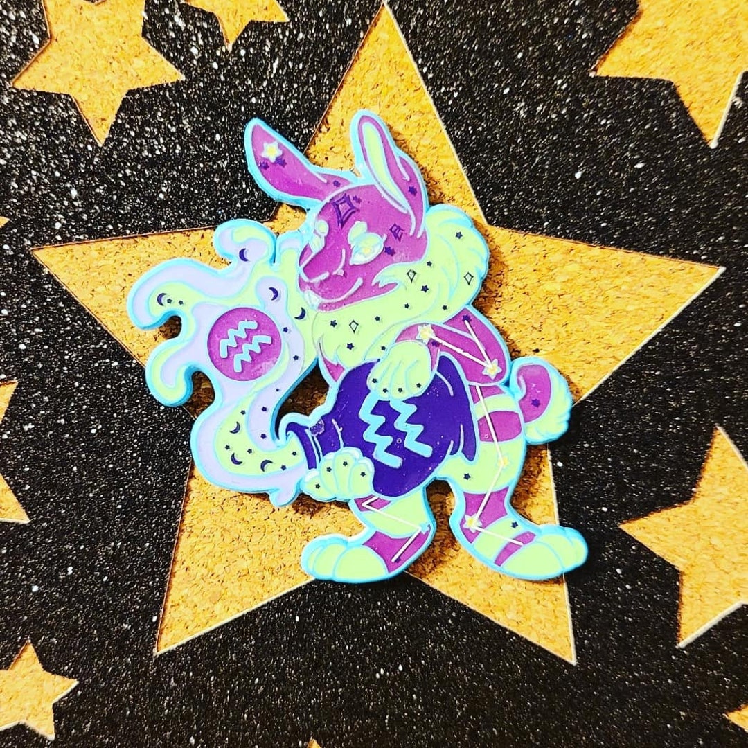 Aquarius Zodiac Enamel Pin - Harlequin Rabbit Constellation Enamel Pin ...