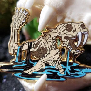 Natural Smilodon Enamel Pin Set - Antique Glow Glitter Tar Pit Saber Toothed Cat Acid Rainbow Candy